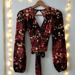 Anthropologie Balloon-Sleeve Blouse Open Back Tie Belt Top